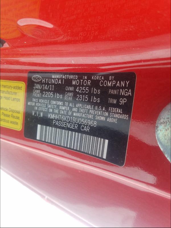 2011 HYUNDAI GENESIS CO KMHHT6KD1BU056968