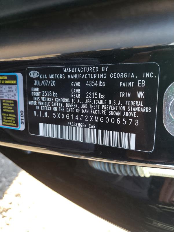 2021 KIA K5 LXS 5XXG14J2XMG006573