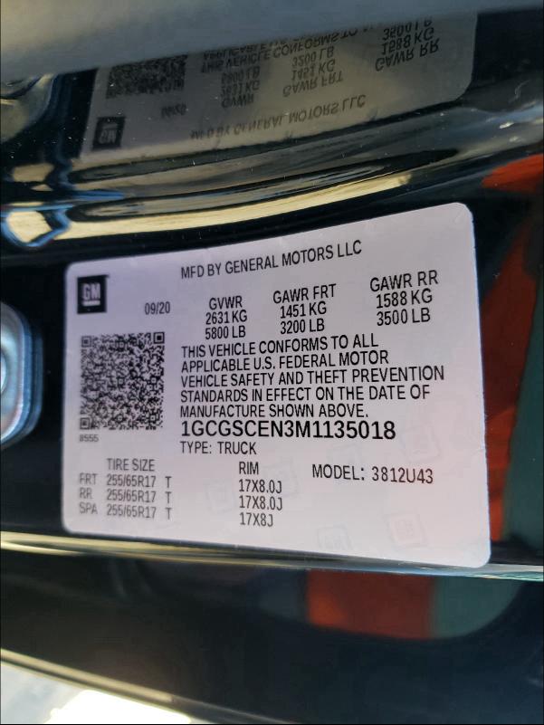 2021 CHEVROLET COLORADO L 1GCGSCEN3M1135018