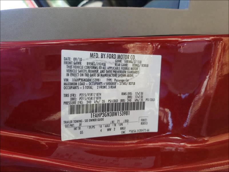 2011 FORD FOCUS SES 1FAHP3GN3BW153981