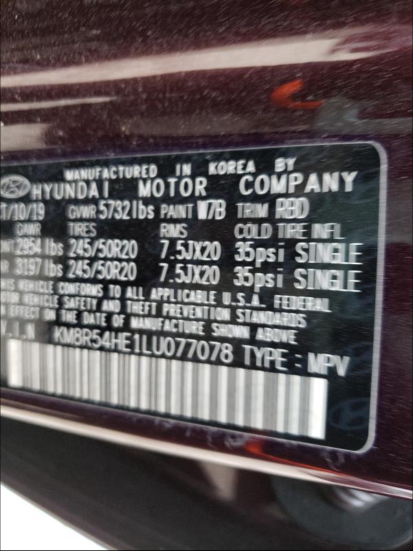 2020 HYUNDAI PALISADE L KM8R54HE1LU077078