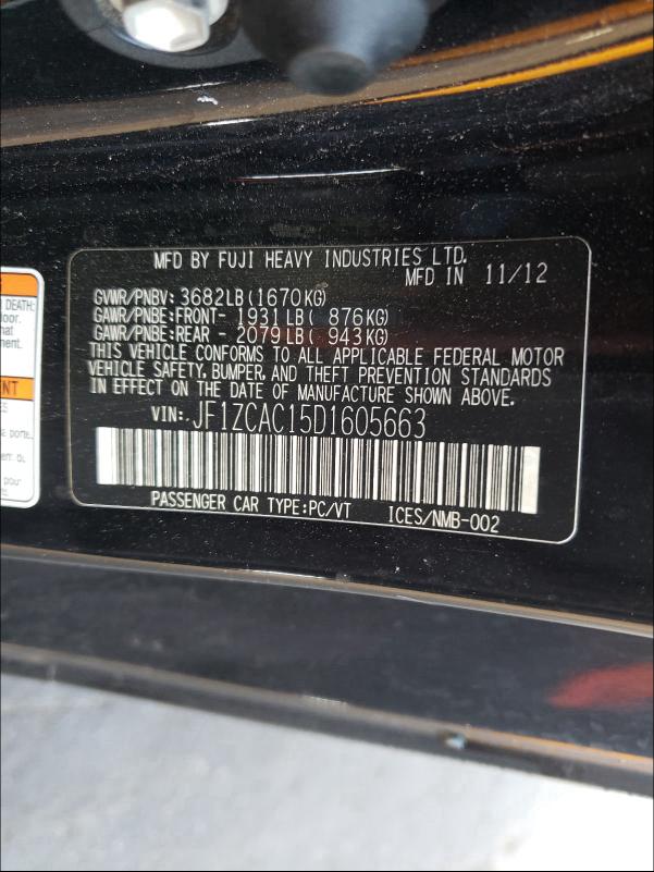 2013 SUBARU BRZ 2.0 LI JF1ZCAC15D1605663