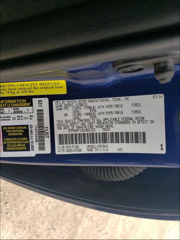 2014 TOYOTA TUNDRA DOU 5TFRM5F1XEX081323