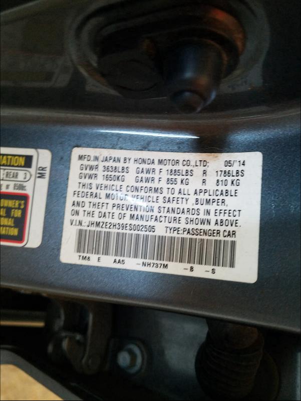 2014 HONDA INSIGHT JHMZE2H39ES002505