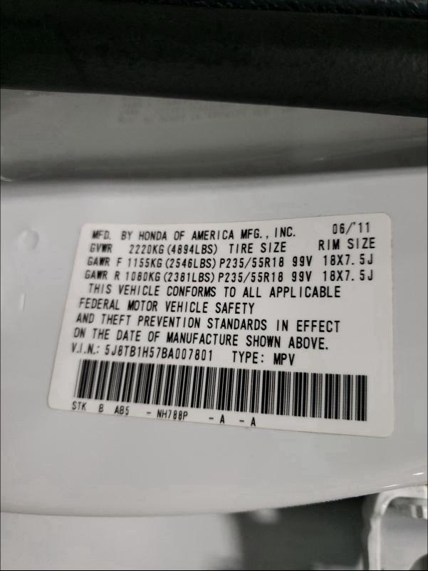 2011 ACURA RDX TECHNO 5J8TB1H57BA007801