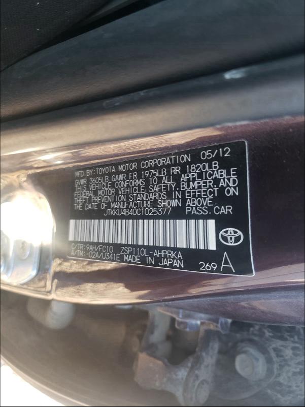 2012 TOYOTA SCION XD JTKKU4B40C1025377