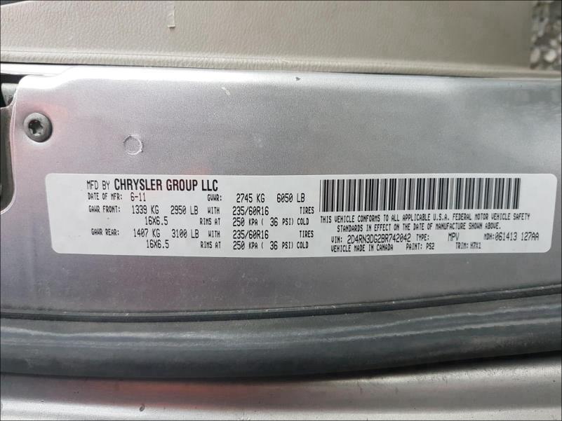 2011 DODGE GRAND CARA 2D4RN3DG2BR742042