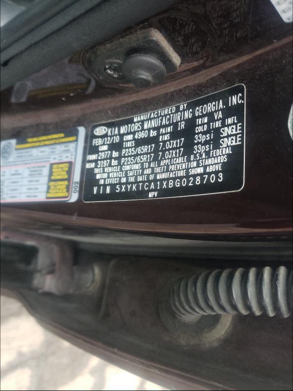 2011 KIA SORENTO BA 5XYKTCA1XBG028703