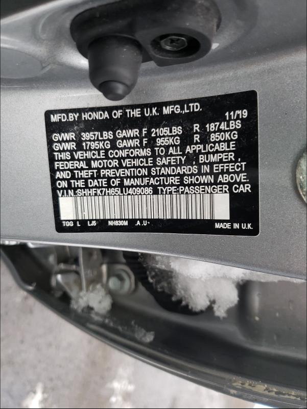 2020 HONDA CIVIC EX SHHFK7H65LU409086