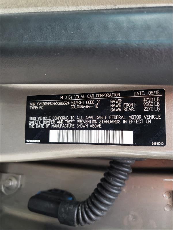 2016 VOLVO S60 PREMIE YV126MFK5G2396524