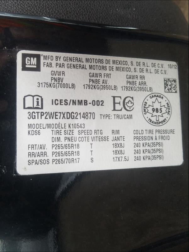 2013 GMC SIERRA K15 3GTP2WE7XDG214870