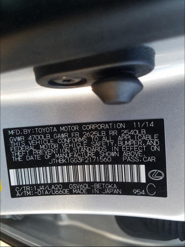 2015 LEXUS ES 350 JTHBK1GG3F2171560