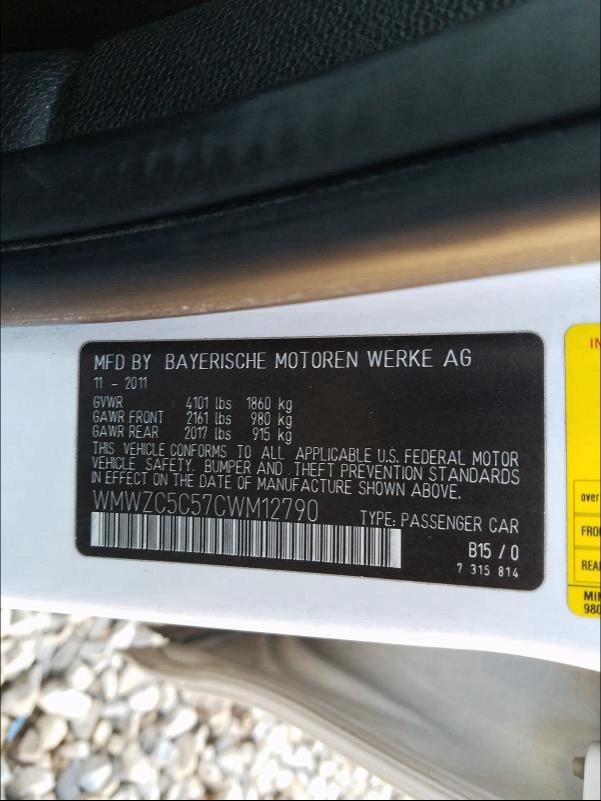 2012 MINI COOPER S C WMWZC5C57CWM12790