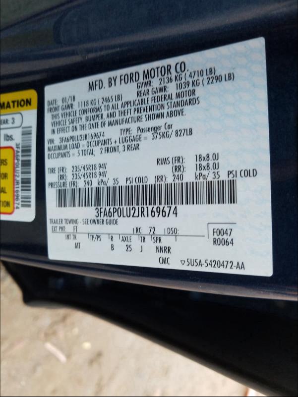 2018 FORD FUSION HYB 3FA6P0LU2JR169674