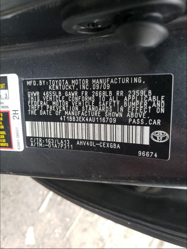 2010 TOYOTA CAMRY HYBR 4T1BB3EK4AU116709