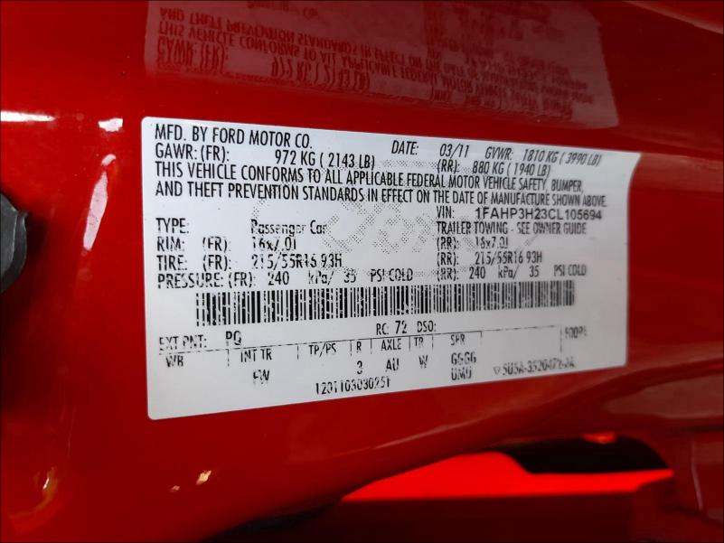 2012 FORD FOCUS SEL 1FAHP3H23CL105694