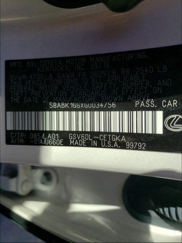 2016 LEXUS ES 350 58ABK1GGXGU034756