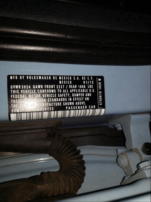 2012 VOLKSWAGEN BEETLE 3VWJP7AT4CM624173