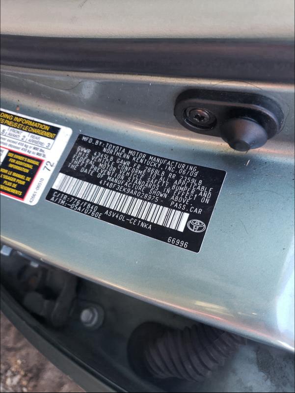 2010 TOYOTA CAMRY BASE 4T4BF3EK9AR028975