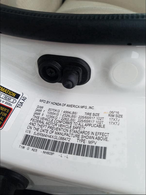 2016 HONDA CR-V SE 5J6RM4H4XGL088472
