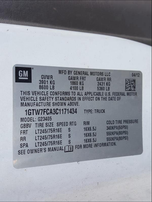 2012 GMC SAVANA G25 1GTW7FCA3C1171434