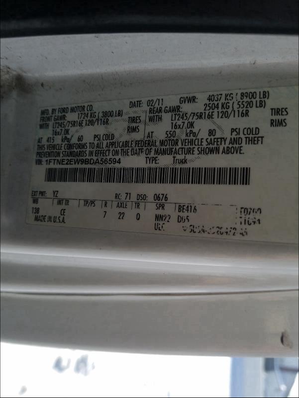 2011 FORD ECONOLINE 1FTNE2EW9BDA56594