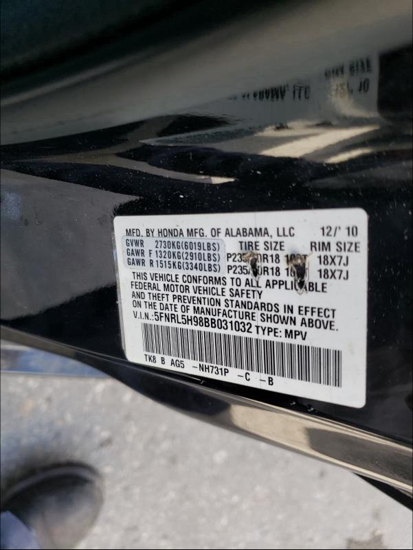 2011 HONDA ODYSSEY TO 5FNRL5H98BB031032