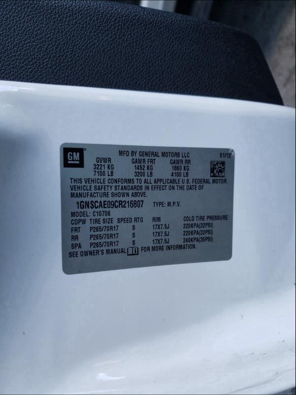 2012 CHEVROLET TAHOE C150 1GNSCAE09CR216807