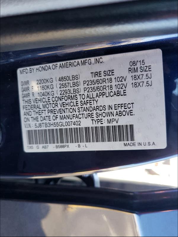 2016 ACURA RDX TECHNO 5J8TB3H55GL007402