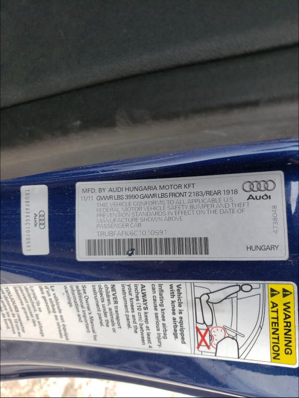 TRUBFAFK6C1010591 2012 Audi Tt Premium 2.0L