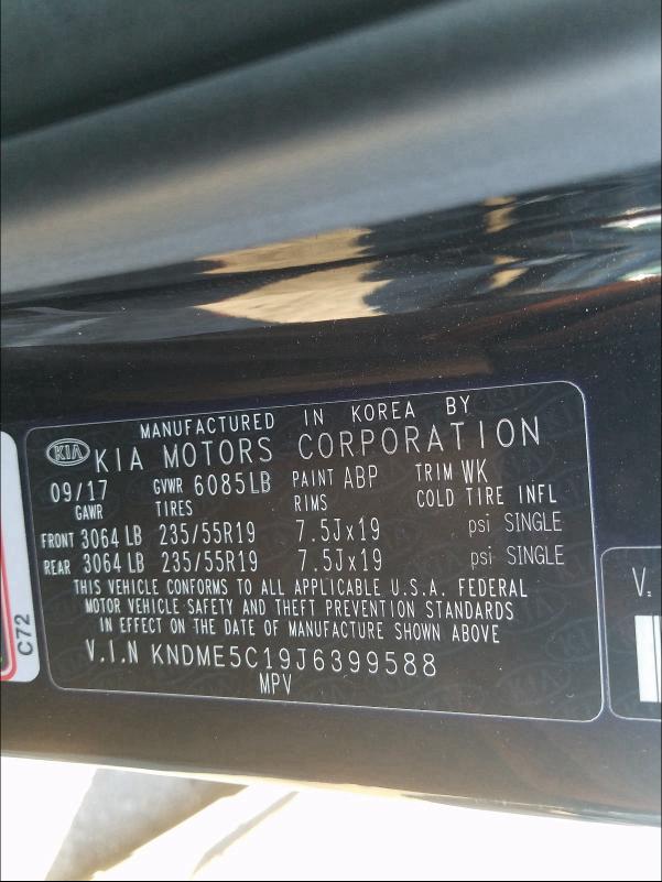 2018 KIA SEDONA SXL KNDME5C19J6399588