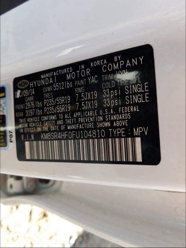 2015 HYUNDAI SANTA FE G KM8SR4HF0FU104810