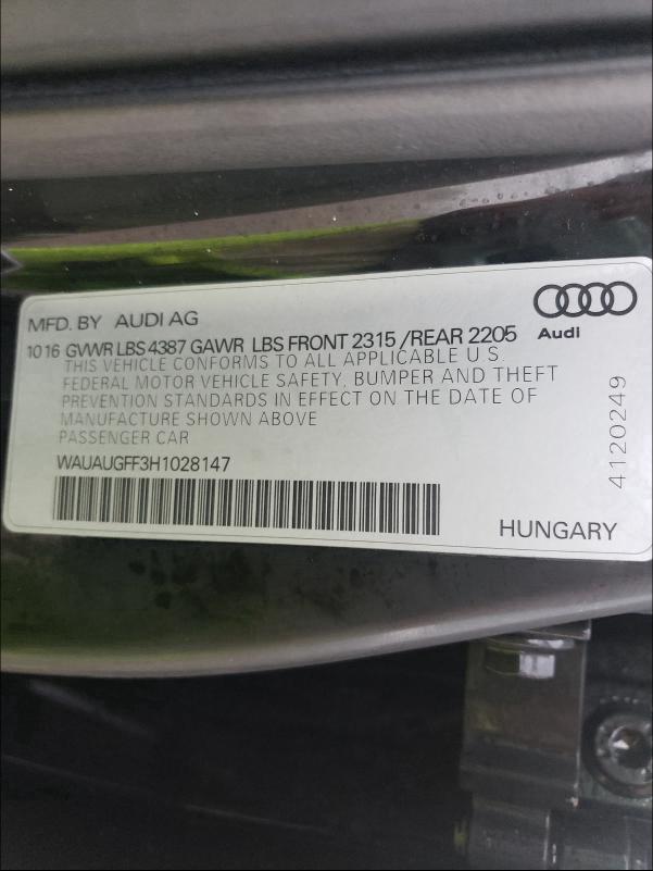 2017 AUDI A3 PREMIUM WAUAUGFF3H1028147