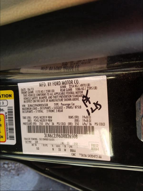 2013 LINCOLN MKZ 3LN6L2J96DR826508