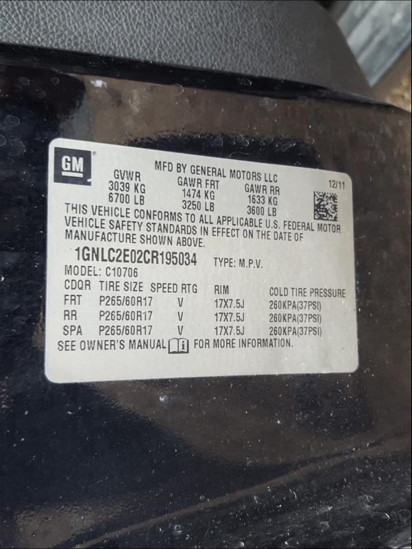 2012 CHEVROLET TAHOE POLI 1GNLC2E02CR195034