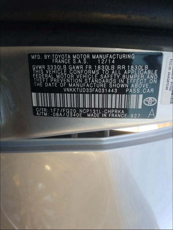 2015 TOYOTA YARIS - VNKKTUD33FA031443
