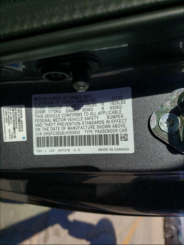 2020 HONDA CIVIC EX 2HGFC3B38LH350830
