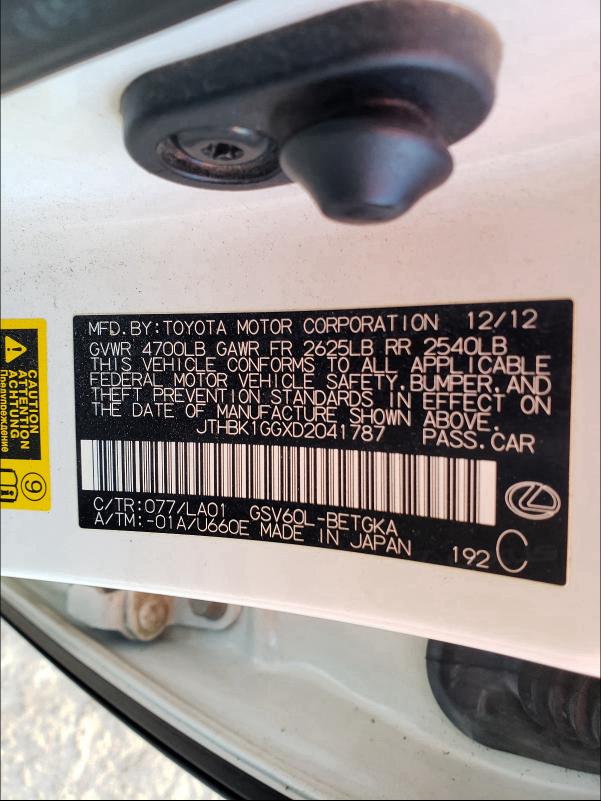 2013 LEXUS ES 350 JTHBK1GGXD2041787