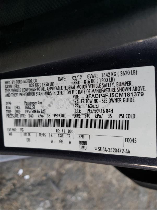 2012 FORD FIESTA SES 3FADP4FJ5CM181379