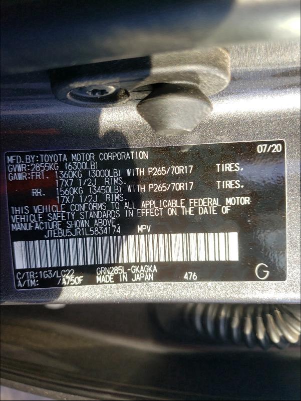 2020 TOYOTA 1 TON TRUC JTEBU5JR1L5834174