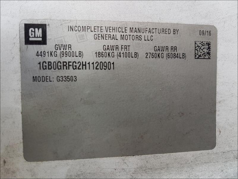 2017 CHEVROLET EXPRESS G3 1GB0GRFG2H1120901