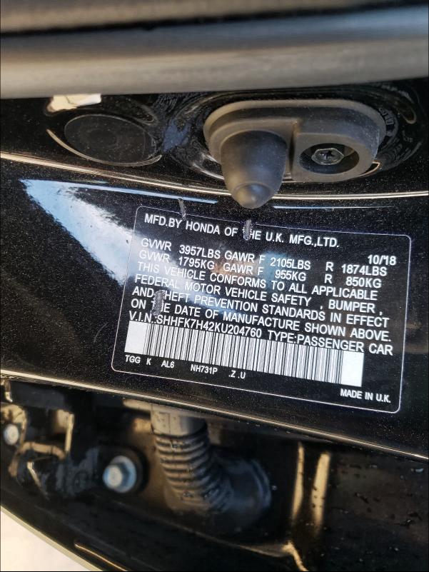 2019 HONDA CIVIC SPOR SHHFK7H42KU204760
