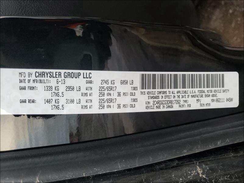 2013 DODGE CARAVAN 2C4RDGCG3DR817262