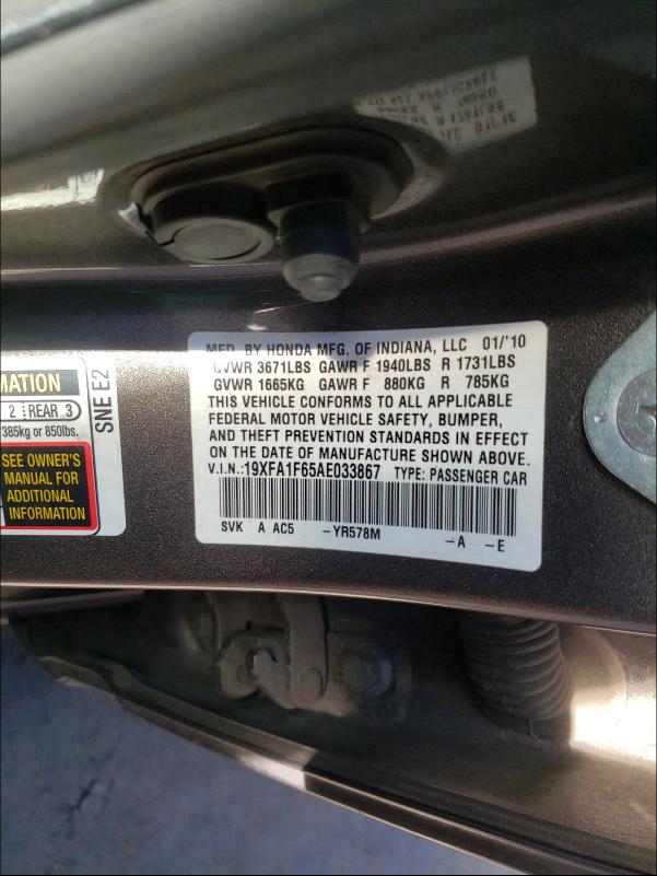 2010 HONDA CIVIC LX-S 19XFA1F65AE033867