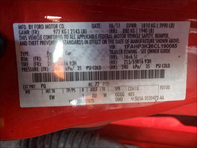 2012 FORD FOCUS 1FAHP3K26CL190085