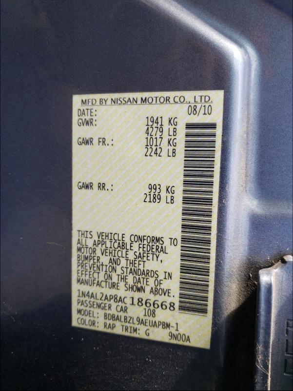 2010 NISSAN ALTIMA BAS 1N4AL2AP8AC186668