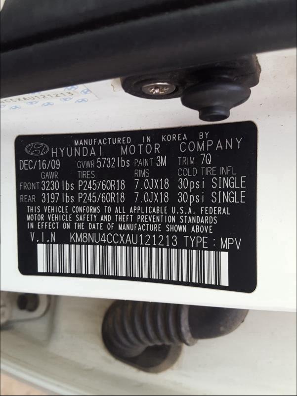 2010 HYUNDAI VERACRUZ G KM8NU4CCXAU121213