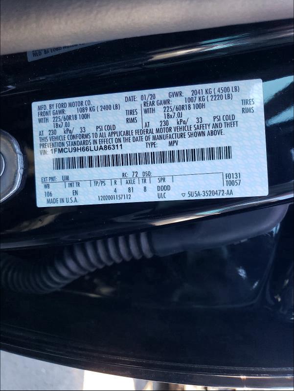 2020 FORD ESCAPE SEL 1FMCU9H66LUA86311