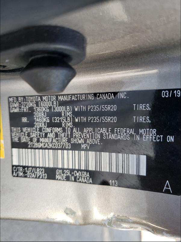 2019 LEXUS RX 450H BA 2T2BGMCA2KC037703