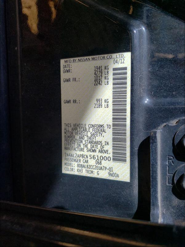 2012 NISSAN ALTIMA BAS 1N4AL2AP8CN561000